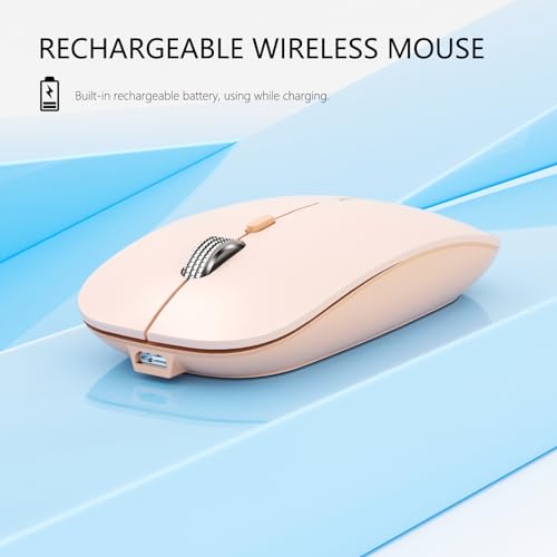 Uiosmuph Q5 Kabellos Maus, Wiederaufladbar Funkmaus 2.4G Leise Funkmaus Ultra Dünn Wireless Computermaus 1600 DPI Mit Mäuse mit USB-Empfänger Typ-C für Laptop, PC, MacBook (Rose) Bild 5