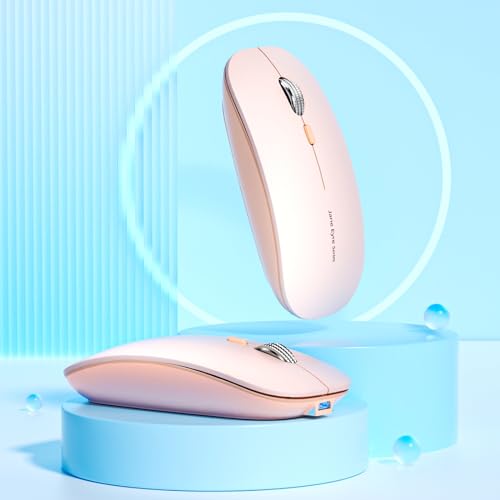 Uiosmuph Q5 Kabellos Maus, Wiederaufladbar Funkmaus 2.4G Leise Funkmaus Ultra Dünn Wireless Computermaus 1600 DPI Mit Mäuse mit USB-Empfänger Typ-C für Laptop, PC, MacBook (Rose) Bild 6