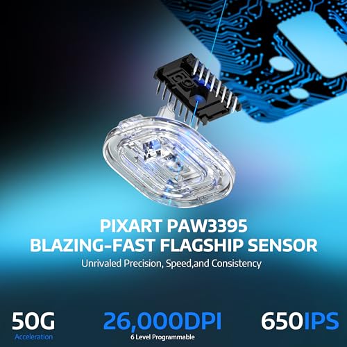 VGN Game Power Attack Shark X6 Superlight Kabellose Gaming-Maus mit RGB Ladestation, 49g Ultraleicht Mouse, 26000DPI, PixArt PAW3395, 2.4G/BT/Kabelgebunden, Bis zu 200 Std.Akku, G502, PC/Mac, Schwarz Bild 5