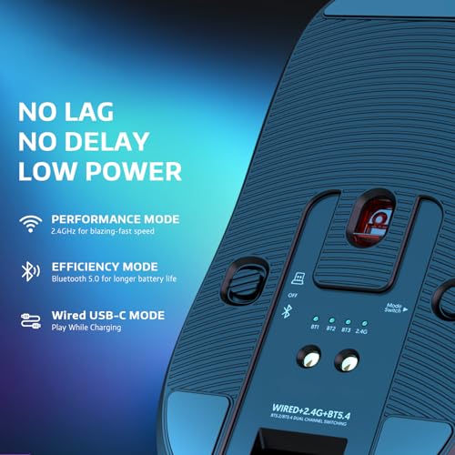 VGN Game Power Attack Shark X6 Superlight Kabellose Gaming-Maus mit RGB Ladestation, 49g Ultraleicht Mouse, 26000DPI, PixArt PAW3395, 2.4G/BT/Kabelgebunden, Bis zu 200 Std.Akku, G502, PC/Mac, Schwarz Bild 6
