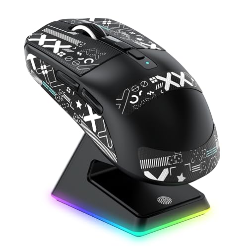 VGN Game Power Attack Shark X6 Superlight Kabellose Gaming-Maus mit RGB Ladestation, 49g Ultraleicht Mouse, PixArt PAW3395 Sensor, 26000DPI, 2.4G/BT/Kabelgebunden, Griptape-Set, G502, PC/Mac, Schwarz Bild 1