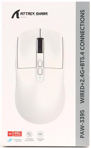 VGN Game Power Attack Shark X6 Superlight Kabellose Gaming-Maus mit RGB Ladestation, 49g Ultraleicht Mouse, PixArt PAW3395 Sensor, 26000DPI, 2.4G/BT/Kabelgebunden, Griptape-Set, G502, PC/Mac, Schwarz Bild 2