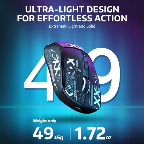 VGN Game Power Attack Shark X6 Superlight Kabellose Gaming-Maus mit RGB Ladestation, 49g Ultraleicht Mouse, PixArt PAW3395 Sensor, 26000DPI, 2.4G/BT/Kabelgebunden, Griptape-Set, G502, PC/Mac, Schwarz Bild 5