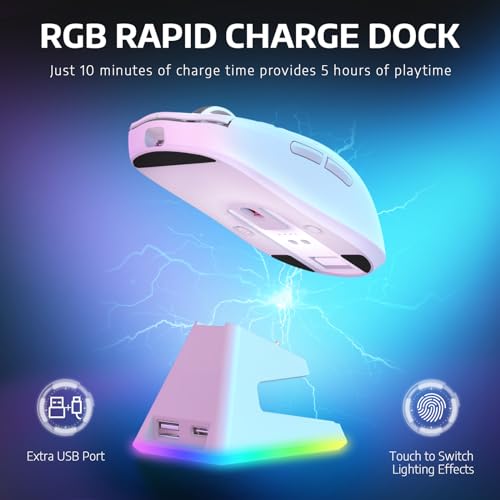 VGN Game Power Attack Shark X6 Superlight Kabellose Gaming-Maus mit RGB Ladestation, 49g Ultraleicht Mouse, 26000DPI, PixArt PAW3395, 2.4G/BT/Kabelgebunden, Bis zu 200 Std.Akku, G502, PC/Mac, Weiß Bild 3