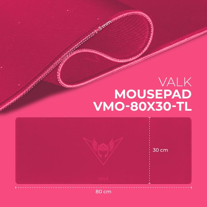 VALK Gaming-Pad, 800 x 300 x 3 mm, weiches HD-Gewebe, Präzision und Geschwindigkeit, Mauspad Gamer, rutschfeste Unterseite, genähte Kanten, kompatibel mit Laser- und optischen Mäusen (Rosa Topas) Bild 5