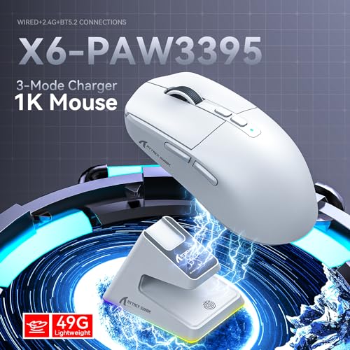 ATTACK SHARK X6 49g Superlight Maus mit magnetischer Ladestation, PixArt PAW3395 Gaming-Sensor, BT/2,4G kabellose/kabelgebundene Gaming-Maus, 26000 DPI, X3 verbesserte Office-Mäuse für Win11 (weiß) Bild 2