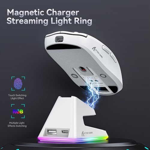 ATTACK SHARK X6 49g Superlight Maus mit magnetischer Ladestation, PixArt PAW3395 Gaming-Sensor, BT/2,4G kabellose/kabelgebundene Gaming-Maus, 26000 DPI, X3 verbesserte Office-Mäuse für Win11 (weiß) Bild 4