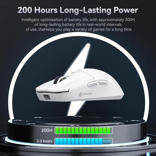 ATTACK SHARK X6 49g Superlight Maus mit magnetischer Ladestation, PixArt PAW3395 Gaming-Sensor, BT/2,4G kabellose/kabelgebundene Gaming-Maus, 26000 DPI, X3 verbesserte Office-Mäuse für Win11 (weiß) Bild 6