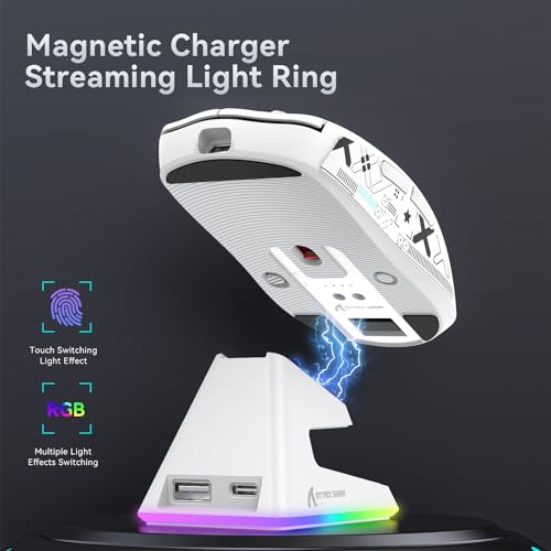 ATTACK SHARK X6 49g Superlight Maus mit magnetischer Ladestation, PixArt PAW3395 Gaming-Sensor, BT/2,4G kabellose/kabelgebundene Gaming-Maus mit Band, 26000 DPI, X3 Upgrade-Mäuse für Win11 (weiß) Bild 4