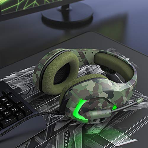 CSL - Gaming Headset kabelgebunden, Over-Ear Kopfhörer mit Mikrofon, Geräuschunterdrückung, Plug & Play, USB, für PC, Laptop, Spielekonsole, Camouflage Bild 5