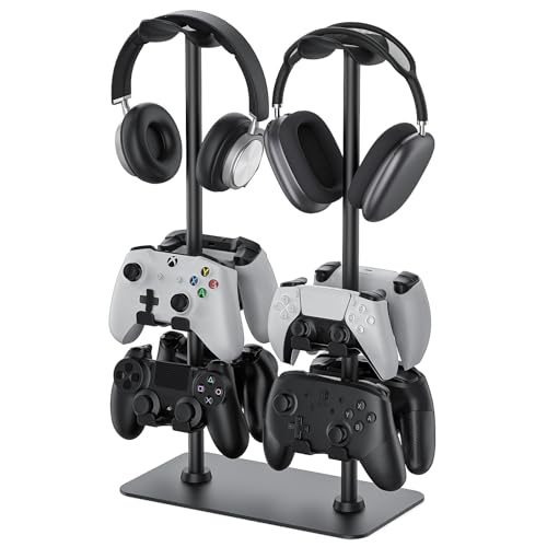 Headset Ständer Controller Halter für 2 Headset und 8 Controller, Kopfhörerständer Gaming Controller Halter für PS5 Switch Xbox Airpods Beats Bose, Gaming Room Zubehör, Gamer Geschenke für Bild 1