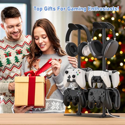 Headset Ständer Controller Halter für 2 Headset und 8 Controller, Kopfhörerständer Gaming Controller Halter für PS5 Switch Xbox Airpods Beats Bose, Gaming Room Zubehör, Gamer Geschenke für Bild 2