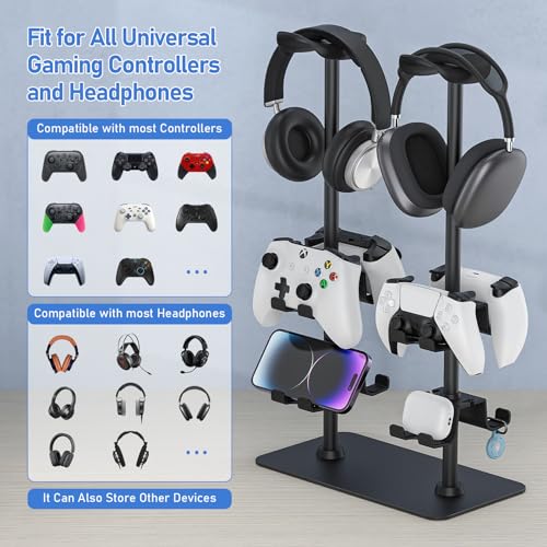 Headset Ständer Controller Halter für 2 Headset und 8 Controller, Kopfhörerständer Gaming Controller Halter für PS5 Switch Xbox Airpods Beats Bose, Gaming Room Zubehör, Gamer Geschenke für Bild 4