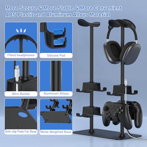 Headset Ständer Controller Halter für 2 Headset und 8 Controller, Kopfhörerständer Gaming Controller Halter für PS5 Switch Xbox Airpods Beats Bose, Gaming Room Zubehör, Gamer Geschenke für Bild 5