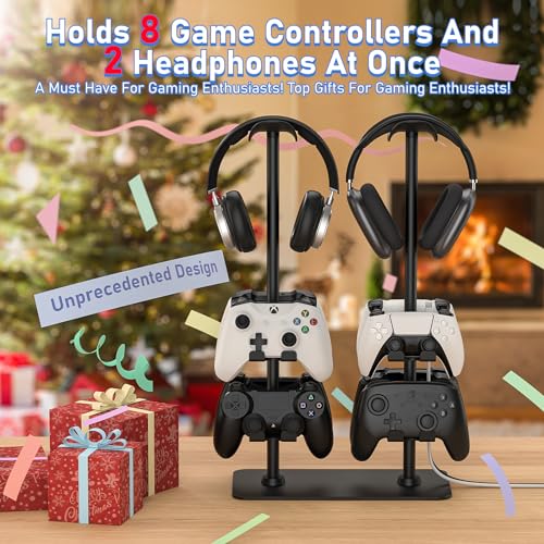 Headset Ständer Controller Halter für 2 Headset und 8 Controller, Kopfhörerständer Gaming Controller Halter für PS5 Switch Xbox Airpods Beats Bose, Gaming Room Zubehör, Gamer Geschenke für Bild 6