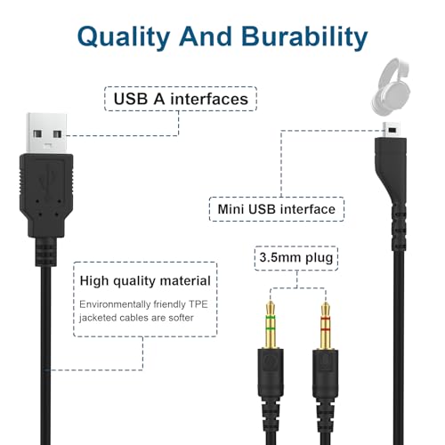 Ersatz-Arctis 5-Audiokabel, USB-A auf 3,5 mm Gaming-Headset-AUX-Kabel, kompatibel mit SteelSeries Arctis7, Arctis 3, Arctis Pro Wireless, Arctis Pro Gaming-Headsets auf PC, Mac, Laptops (1,8 m) Bild 4