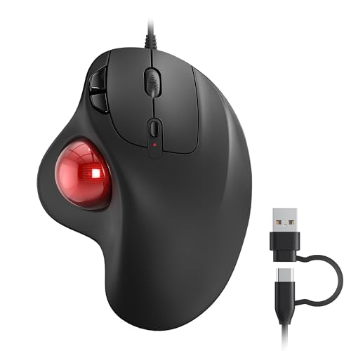 Nulea M509 Trackball Maus verdrahtet, Ergonomisches Design, Einfache Daumenkontrolle, Präzise und reibungslose Verfolgung, 2-in-1 Schnittstelle (Typ A &Typ C), Kompatibel für PC, Laptop, Mac, Windows Bild 1