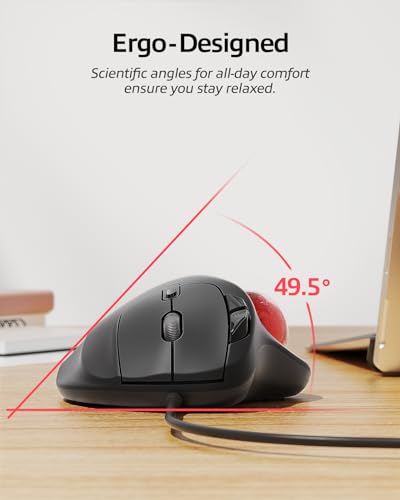 Nulea M509 Trackball Maus verdrahtet, Ergonomisches Design, Einfache Daumenkontrolle, Präzise und reibungslose Verfolgung, 2-in-1 Schnittstelle (Typ A &Typ C), Kompatibel für PC, Laptop, Mac, Windows Bild 3