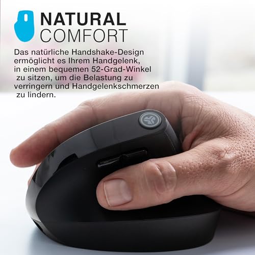 JLab JBuds Ergonomische Wireless Mouse, Verbindung über Bluetooth oder USB für mehrere Geräte, vertikale Maus kabellos, Silent Mouse, wiederaufladbare Funkmaus für Laptop, PC, Tablet, Windows/Mac Bild 2
