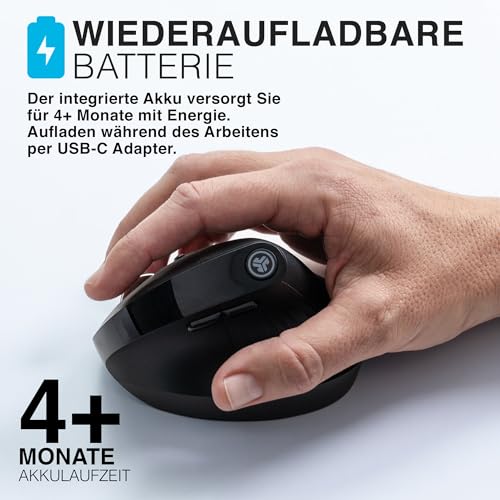 JLab JBuds Ergonomische Wireless Mouse, Verbindung über Bluetooth oder USB für mehrere Geräte, vertikale Maus kabellos, Silent Mouse, wiederaufladbare Funkmaus für Laptop, PC, Tablet, Windows/Mac Bild 4