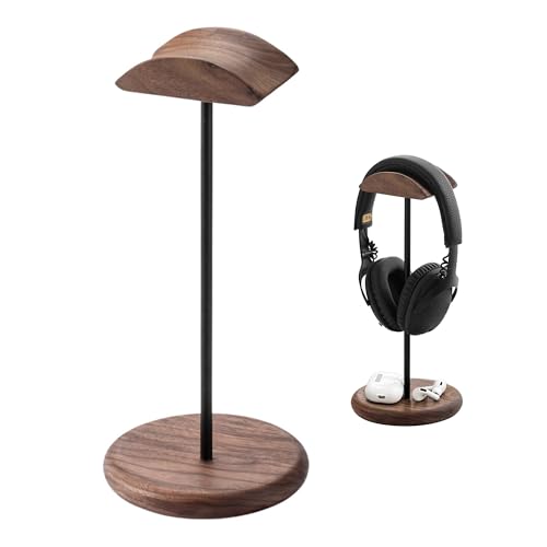 muso wood Headset Halterung Tisch Kopfhörer Ständer aus Walnussholz und Aluminium, stabiler Kopfhörerständer aus Holz, nachhaltiger Headset Ständer, Gaming Kopfhörer Halterung Halter Bild 1
