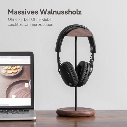 muso wood Headset Halterung Tisch Kopfhörer Ständer aus Walnussholz und Aluminium, stabiler Kopfhörerständer aus Holz, nachhaltiger Headset Ständer, Gaming Kopfhörer Halterung Halter Bild 3