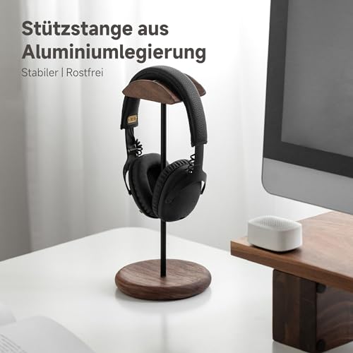 muso wood Headset Halterung Tisch Kopfhörer Ständer aus Walnussholz und Aluminium, stabiler Kopfhörerständer aus Holz, nachhaltiger Headset Ständer, Gaming Kopfhörer Halterung Halter Bild 4