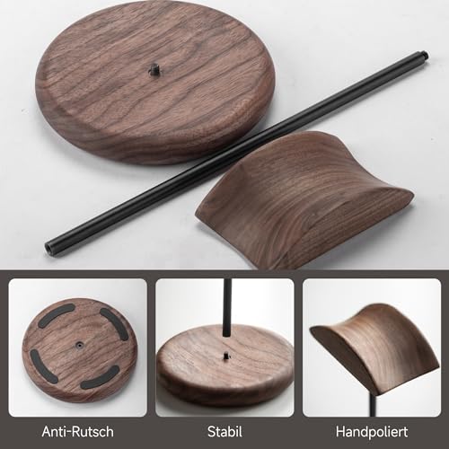 muso wood Headset Halterung Tisch Kopfhörer Ständer aus Walnussholz und Aluminium, stabiler Kopfhörerständer aus Holz, nachhaltiger Headset Ständer, Gaming Kopfhörer Halterung Halter Bild 5