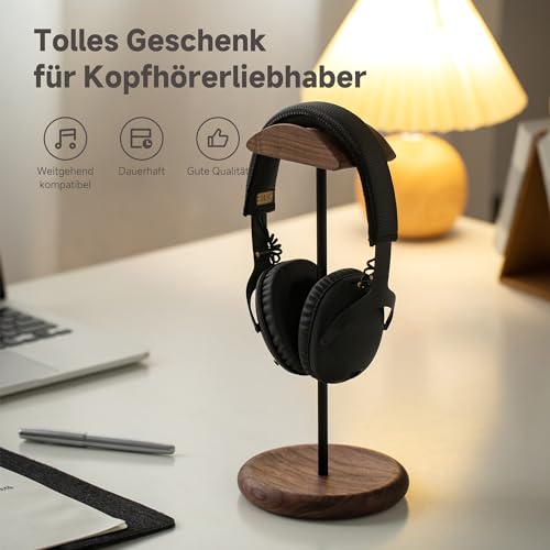 muso wood Headset Halterung Tisch Kopfhörer Ständer aus Walnussholz und Aluminium, stabiler Kopfhörerständer aus Holz, nachhaltiger Headset Ständer, Gaming Kopfhörer Halterung Halter Bild 6