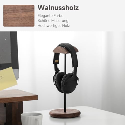 muso wood Headset Halterung Tisch Kopfhörer Ständer aus Walnussholz und Aluminium, stabiler Kopfhörerständer aus Holz, nachhaltiger Headset Ständer, Gaming Kopfhörer Halterung Halter Bild 7