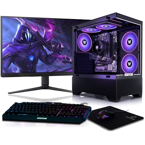 BEASTCOM Q3 Gaming PC Set Komplett, AMD Ryzen 7 8X 4,60GHz 16 Threads, 4K Vega Radeon Grafik, 16GB RAM, 512GB SSD + Monitor LED 24" + Gaming Tastatur + Maus + Mauspad, WLAN, Win 11 Pro Bild 1