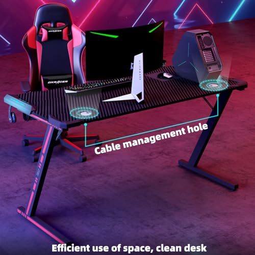 Gaming-Schreibtisch mit LED-Lichtern, Computertisch mit Headset-Haken und Getränkehalter, Z-förmiger Schreibtisch, kompakter Eckschreibtisch, stabiler PC-Schreibtisch, für Zuhause, Büro, Schlafzimmer, Bild 6