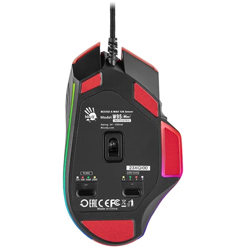 A4tech W95Max Sports Gaming Maus, Optische Kabelgebundene Gaming-Maus, USB 12 000 CPI, 8000 FPS, 250 IPS. 35G, 2000 Hz Ultrapolling (Schwarz/rot) Bild 4