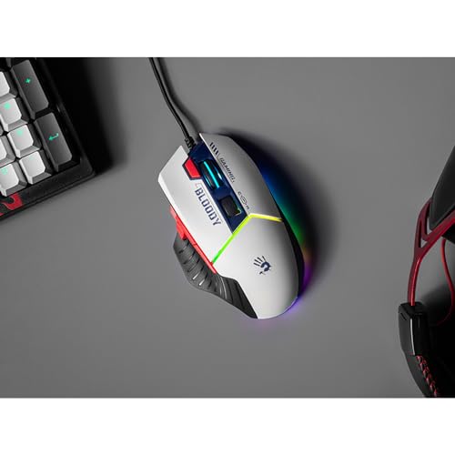 A4tech W95Max Sports Gaming Maus, Optische Kabelgebundene Gaming-Maus, USB 12 000 CPI, 8000 FPS, 250 IPS. 35G, 2000 Hz Ultrapolling (weiß/blau) Bild 6