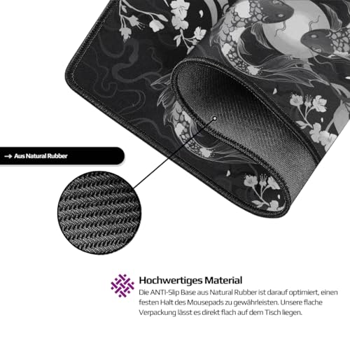 Nyfter - XXL Gaming Mauspad Nyfpad - 900x500mm Koi Premium Gaming Mousepad (Bamboo-Black) Bild 2