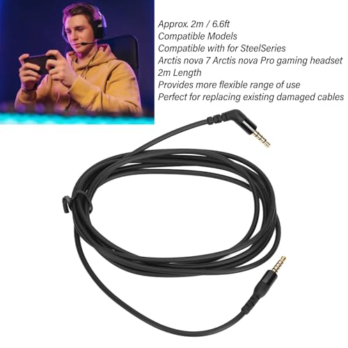 Fockety Ersatz-Audiokabel, 3,5 Mm, 5-polig, Ersatzkabel, Kompatibel mit Nova 7 / Nova Pro Gaming-Headset, 135-Grad-Winkel, 2 Meter/6,6 Fuß (schwarz) Bild 2