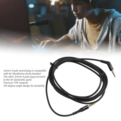 Fockety Ersatz-Audiokabel, 3,5 Mm, 5-polig, Ersatzkabel, Kompatibel mit Nova 7 / Nova Pro Gaming-Headset, 135-Grad-Winkel, 2 Meter/6,6 Fuß (schwarz) Bild 3