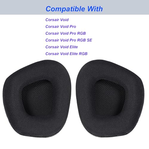 Ersatz-Ohrpolster für Corsair Void Pro, Void Pro RGB, Void Pro RGB SE, Void Elite, Void Elite RGB kabelgebundene/kabellose Gaming-Headsets mit schwarzem Netzgewebe, Memory-Schaum-Ohrpolster Bild 2