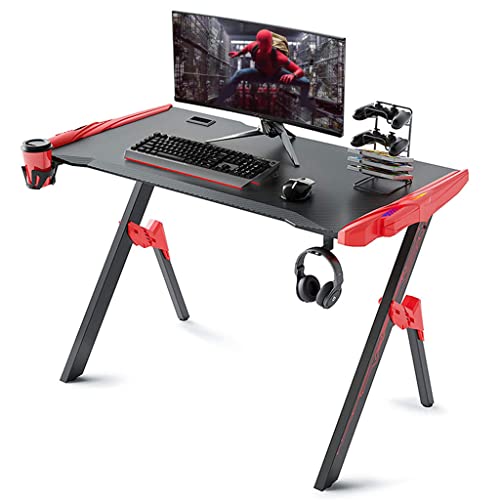 Bestier Gaming-Schreibtisch mit LED-Leuchten, Gaming-Schreibtisch, Computertisch, Getränkehalter, Headset-Haken mit robustem Metall- und Holz-Computertisch für Gaming und Büro, Rot-L 120 cm vision Bild 1