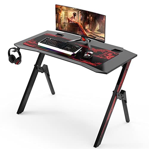Bestier Gaming-Schreibtisch mit LED-Leuchten, Gaming-Schreibtisch, Computertisch, Getränkehalter, Headset-Haken mit robustem Metall- und Holz-Computertisch für Gaming und Büro, Schwarz-L 110 cm vision Bild 1