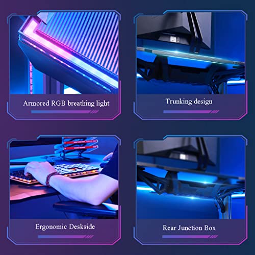 Bestier Gaming-Schreibtisch mit LED-Leuchten, Gaming-Schreibtisch, Computertisch, Getränkehalter, Headset-Haken mit robustem Metall- und Holz-Computertisch für Gaming und Büro, Schwarz-L 120 cm Bild 7