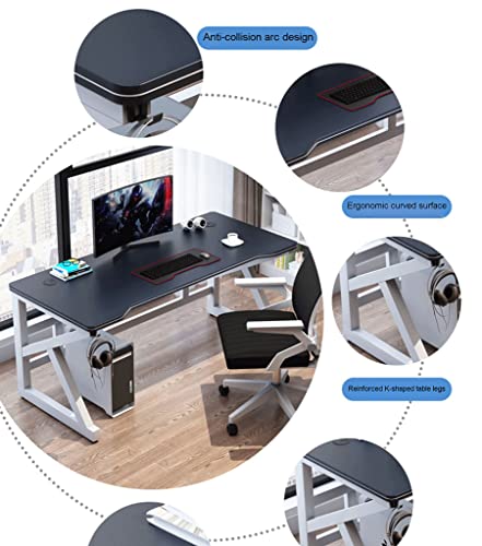 Gaming-Schreibtisch, PC-Computertisch, K-förmiger Gamer-Schreibtisch mit Kohlefaseroberfläche, Headset-Haken – stabiler Computertisch aus Metall und Holz – für Gaming und Büro, Weiß-L 100 cm vision Bild 3