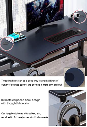 Gaming-Schreibtisch, PC-Computertisch, K-förmiger Gamer-Schreibtisch mit Kohlefaseroberfläche, Headset-Haken – stabiler Computertisch aus Metall und Holz – für Gaming und Büro, Weiß-L 100 cm vision Bild 4