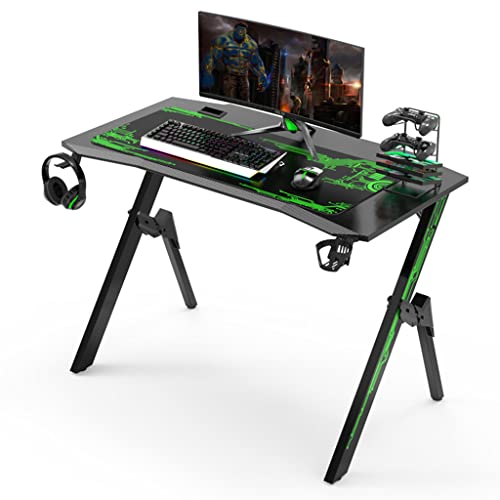 Bestier Gaming-Schreibtisch mit LED-Leuchten, Gaming-Schreibtisch, Computertisch, Getränkehalter, Headset-Haken mit robustem Metall- und Holz-Computertisch für Gaming und Büro, Grün-L 110 cm vision Bild 1