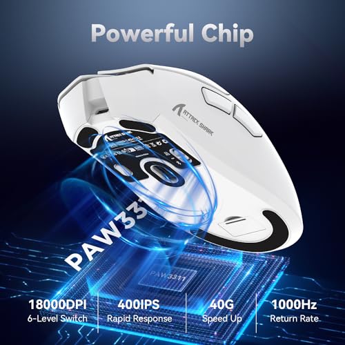 ATTACK SHARK R1 59g Superlight Maus, PixArt PAW3311 Gaming-Sensor, BT/2,4G kabellose/kabelgebundene Gaming-Maus, 6 einstellbare DPI bis zu 18000, 65 Stunden Akku (weiß) Bild 6