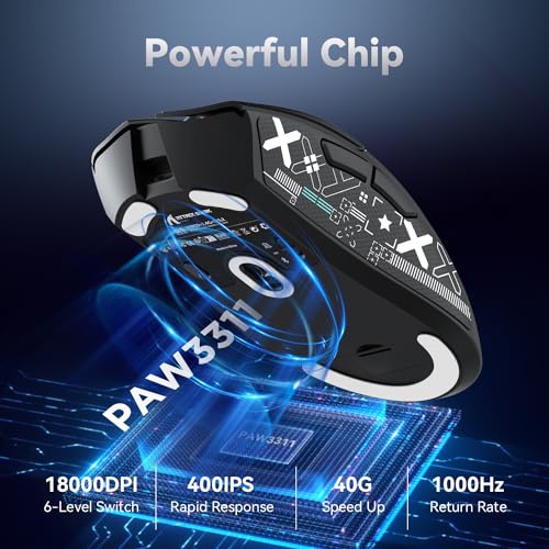 ATTACK SHARK R1 59g Superlight Maus mit Klebeband, PixArt PAW3311 Gaming-Sensor, BT/2,4G kabellose/kabelgebundene Gaming-Maus, 6 einstellbare DPI bis zu 18000, 65 Stunden Akku (schwarz) Bild 6