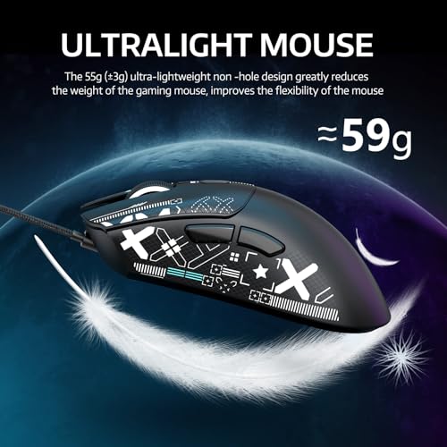 MAMBASNAKE x Attack Shark R1 59 g leichte kabellose Tri-Mode-Gaming-Maus mit Anti-Rutsch-Aufklebern, 2,4G/BT/Kabelkonnektivität,5 programmierbare Tasten,6 einstellbare DPI bis zu 18000,PAW3311–Schwarz Bild 6