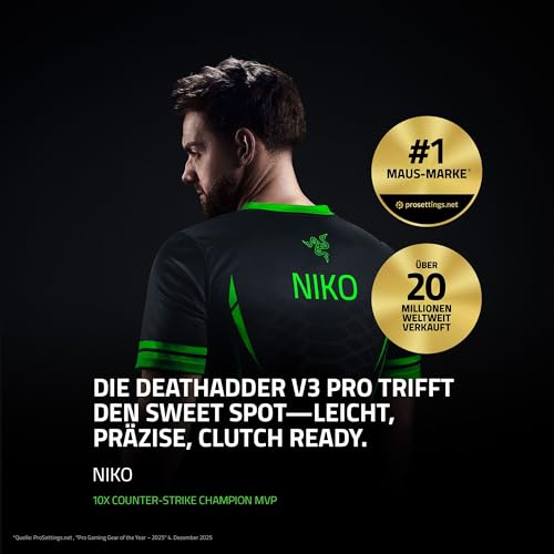 Razer DeathAdder V3 Pro + HyperPolling Wireless-Adapter - Ultra leichte E-Sport-Maus mit echten 8K Hz kabelloser Abtastrate (63 gr, Optischer Focus Pro 30K, Optische Switches 3. Gen) Schwarz Bild 2
