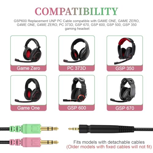 Zosvoses GSP 600 Ersatzkabel kompatibel mit Sennheiser Game ONE, Game Zero, PC 373D, GSP 670, GSP 600, GSP 500, GSP 350 Gaming Headset, 2.0 m Bild 2