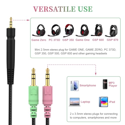 Zosvoses GSP 600 Ersatzkabel kompatibel mit Sennheiser Game ONE, Game Zero, PC 373D, GSP 670, GSP 600, GSP 500, GSP 350 Gaming Headset, 2.0 m Bild 5